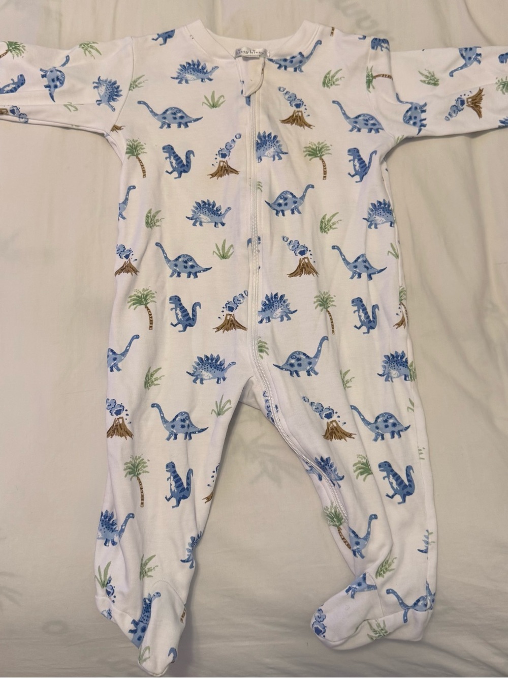 Kissy Kissy Blue & White Dino Zip Footed One-Piece